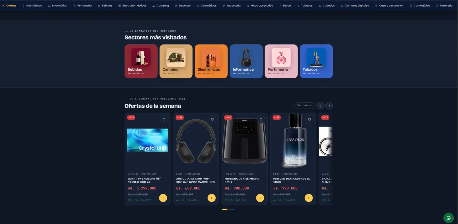E-COMMERCE — CATÁLOGO POR SECTORES, OFERTAS Y CARRITO